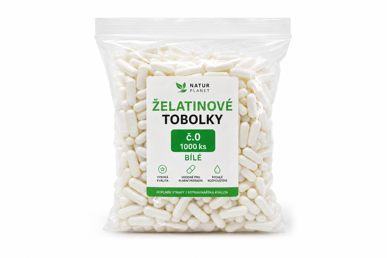 Želatinové tobolky č.0 1000ks bílé