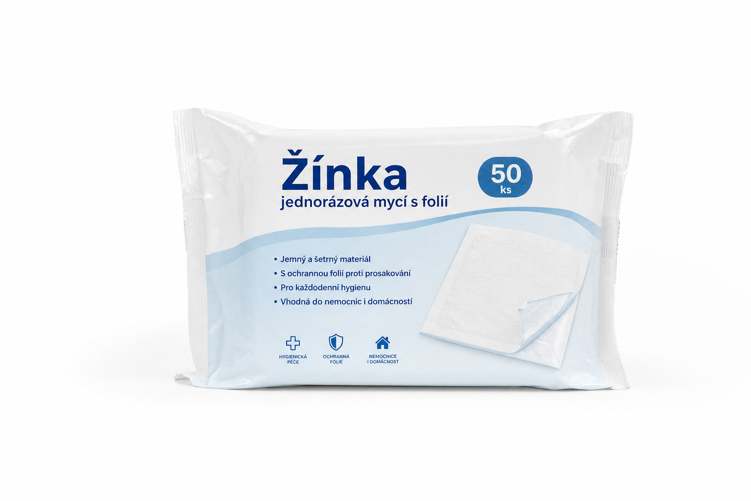 Žínka jednorázová mycí s folií 50ks