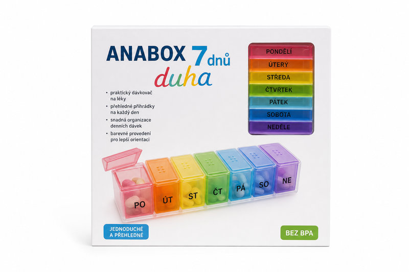 Dávkovač na léky ANABOX 7 dní duha