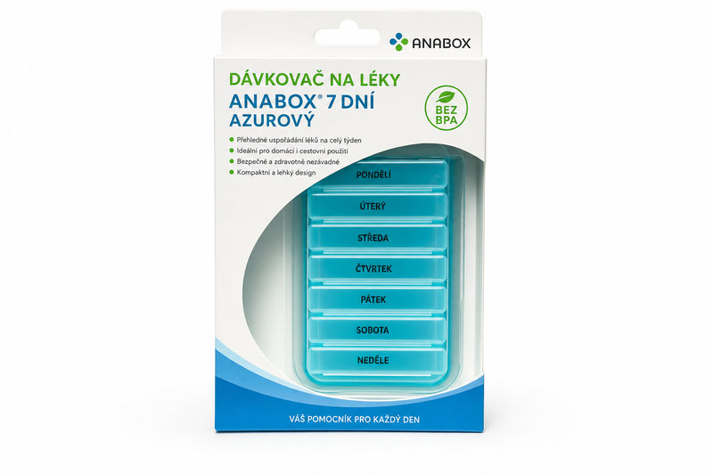Dávkovač na léky ANABOX 7 dní azurový