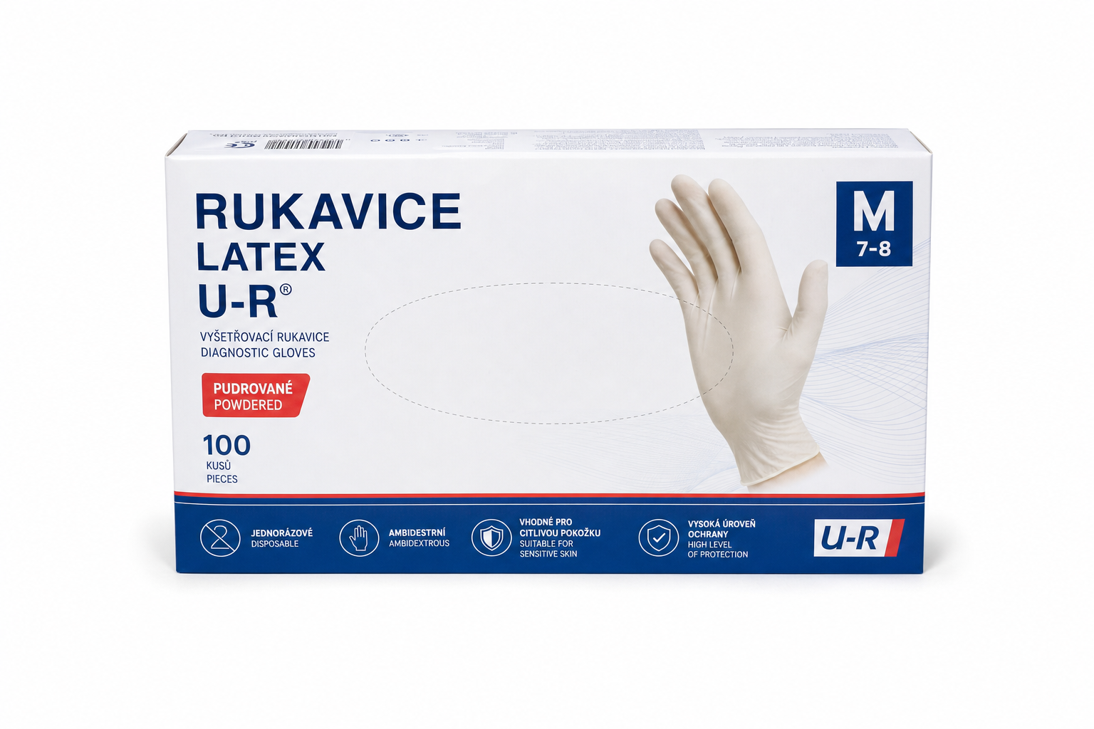Rukavice latex U-R vel M pudr 100ks