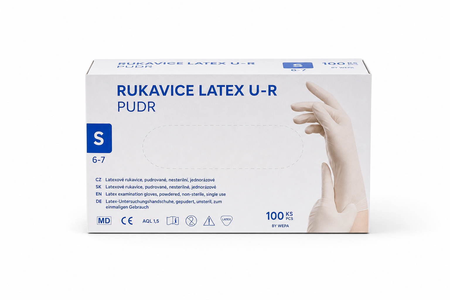 Rukavice latex U-R vel S pudr 100ks
