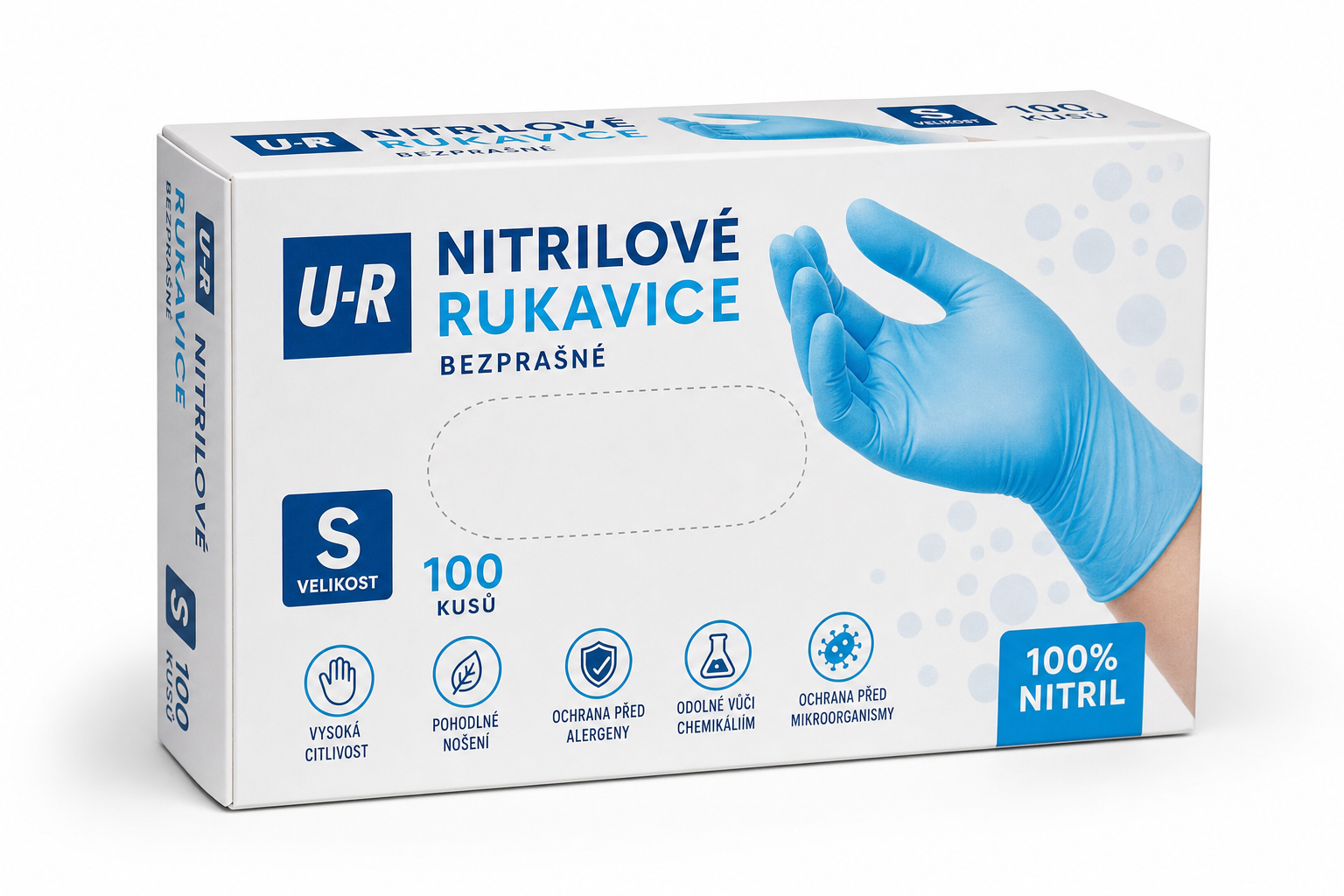Rukavice nitrilové U-R vel.S bezprašné 100ks