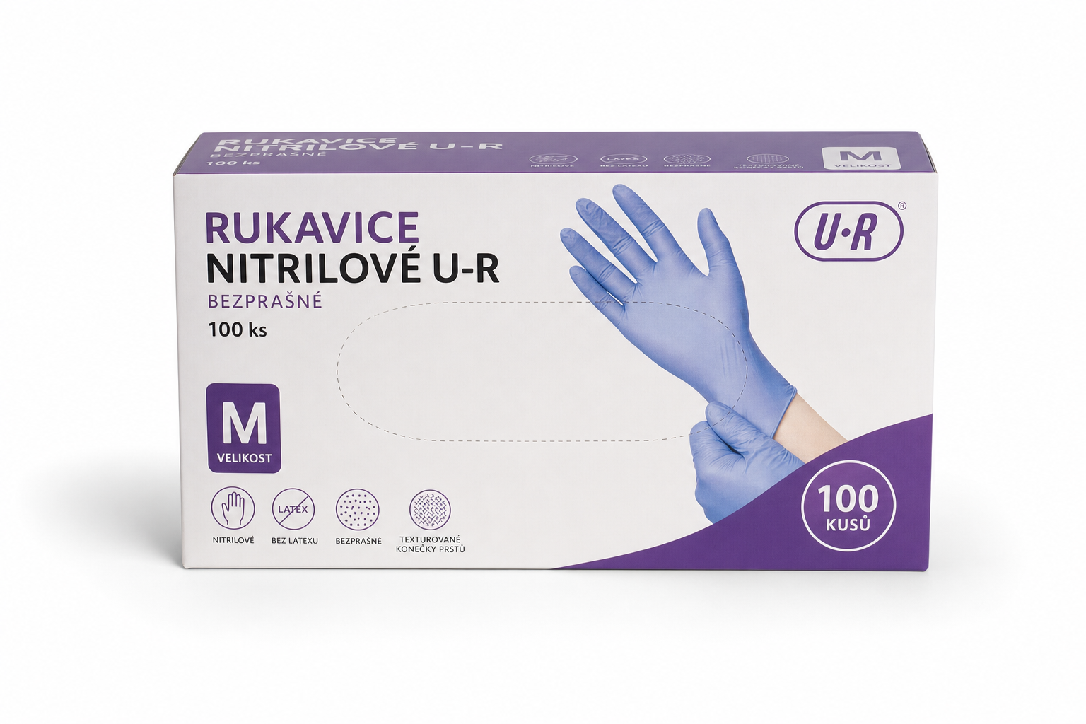 Rukavice nitrilové U-R vel.M bezprašné 100ks