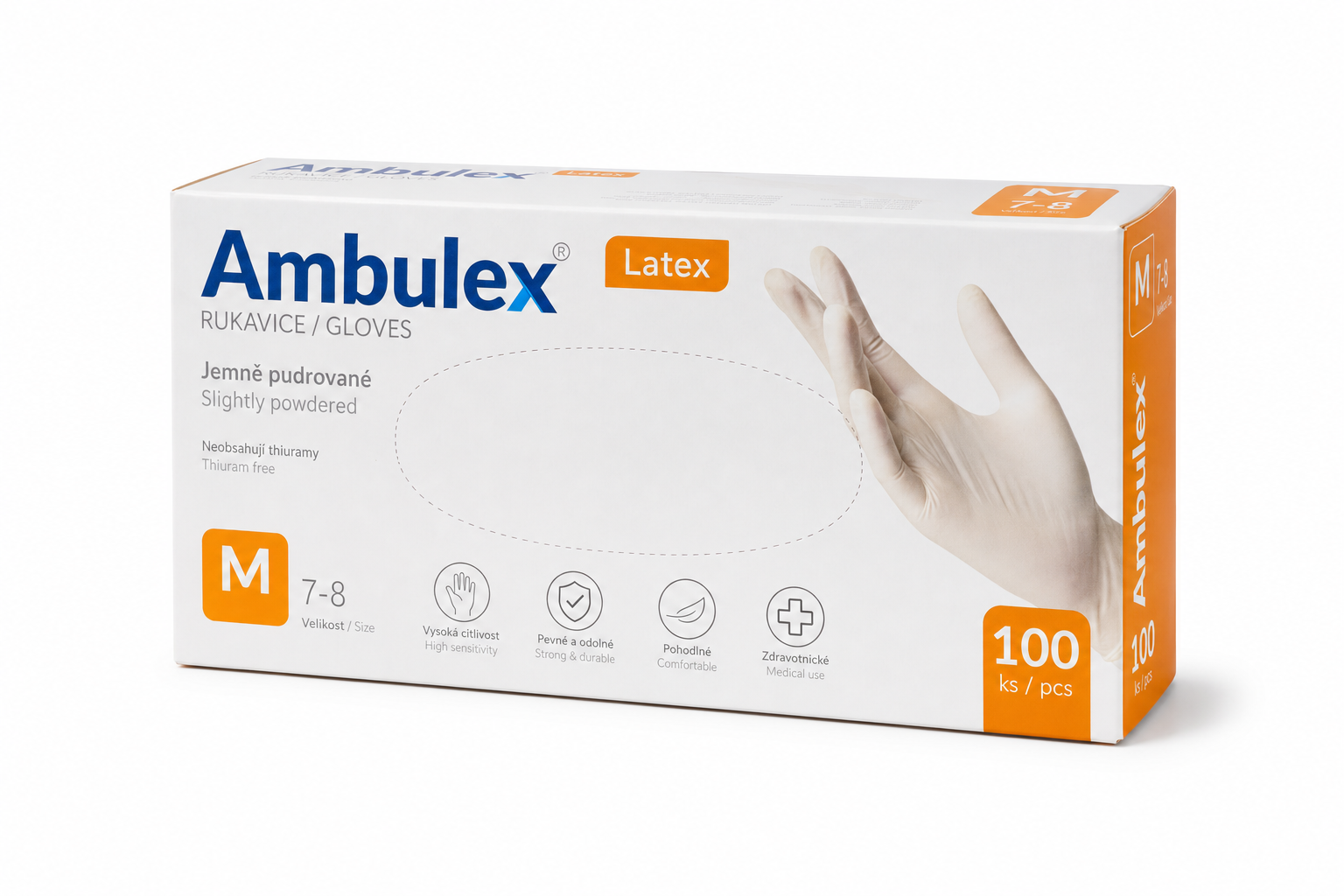 Rukavice latex Ambulex jemně pudrované M 100ks