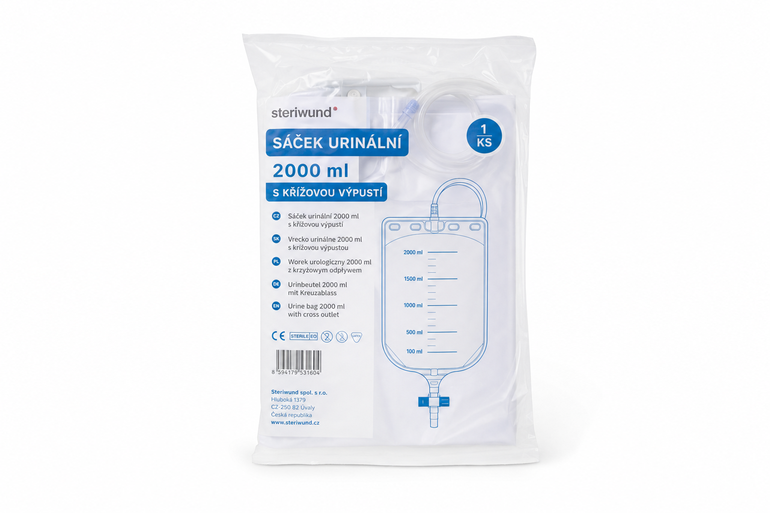 Sáček urinální 2000ml s křížovou výpustí Steriwund