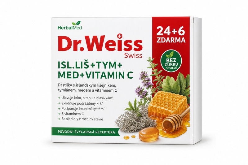 HerbalMed Dr.Weiss Isl.liš+tym+med+vitC 24+6