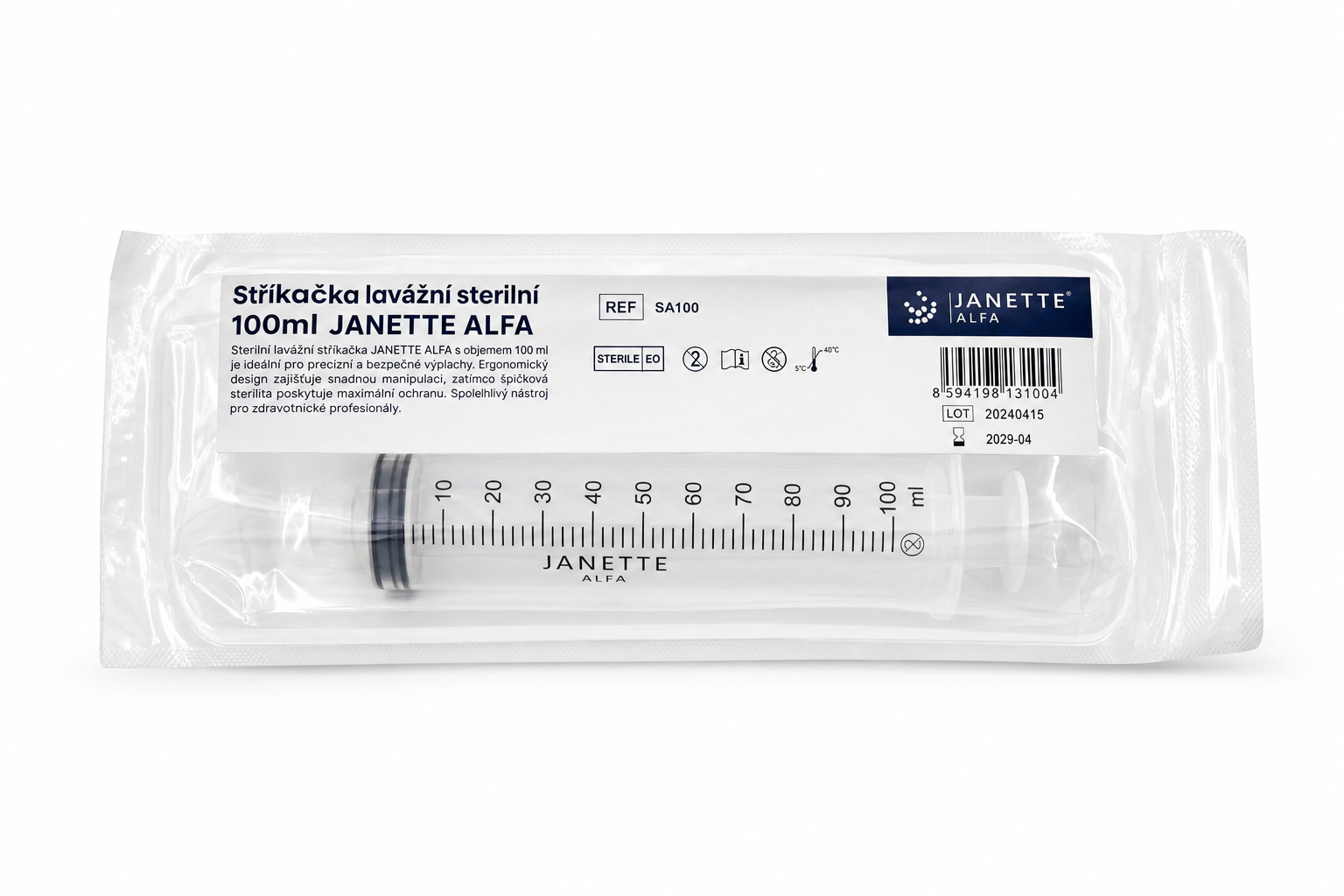 Stříkačka lavážní sterilní 100ml JANETTE ALFA