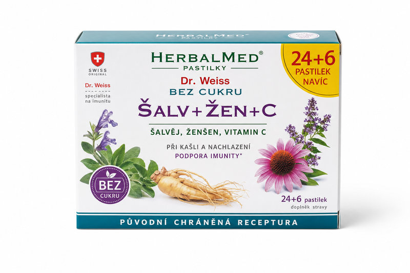 HerbalMed Dr.Weiss BEZ CUKRU Šalv+žen+C 24+6