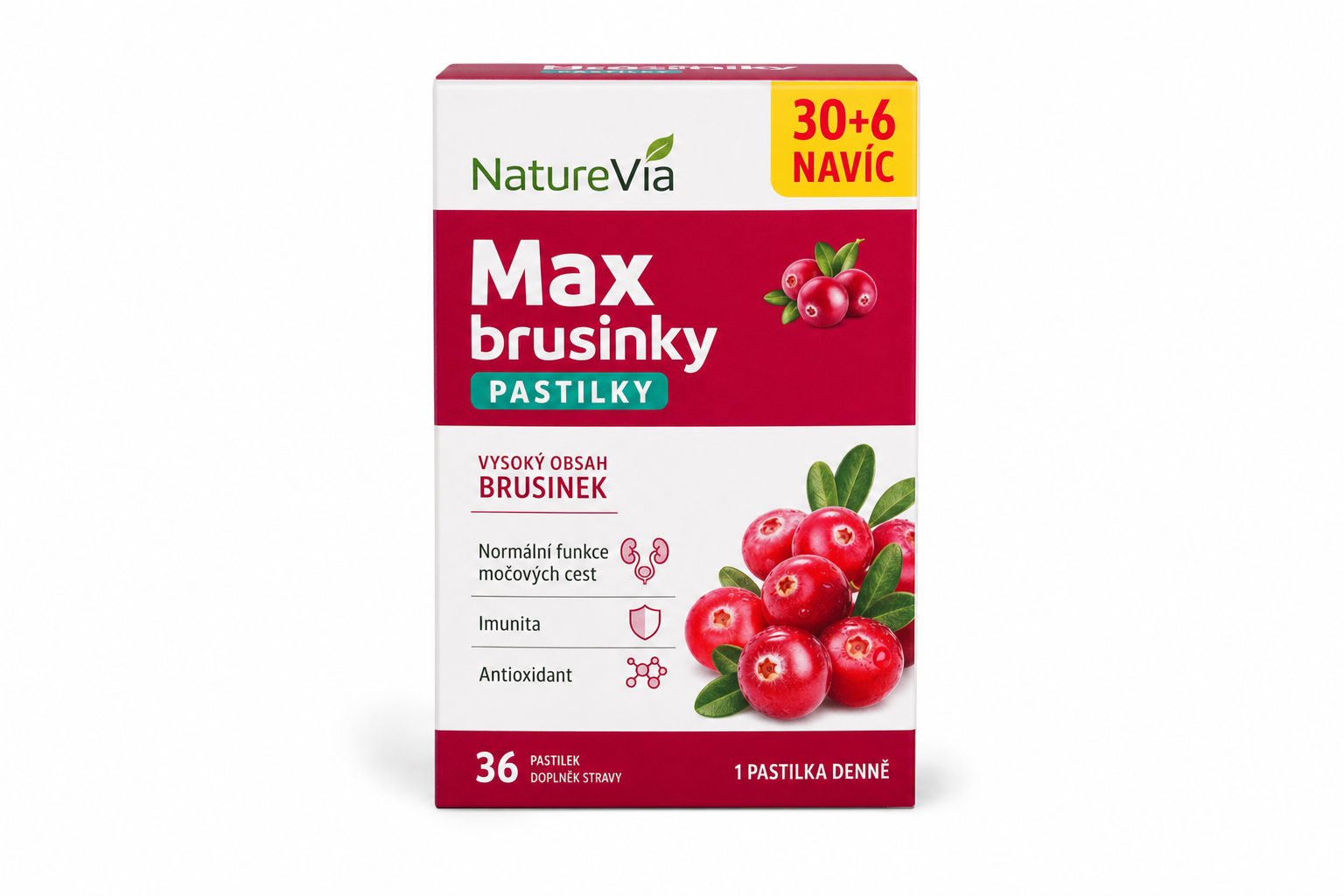 NatureVia Max brusinky pastilky tbl.30+6