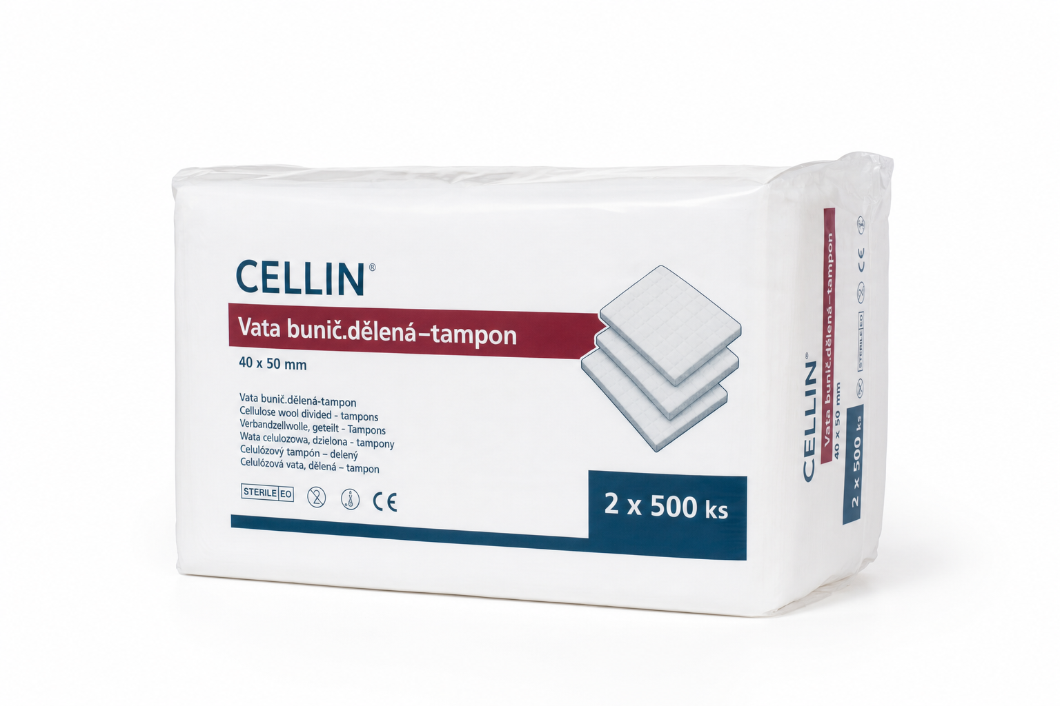 Vata bunič.dělená-tampon CELLIN 40x50mm 2x500ks