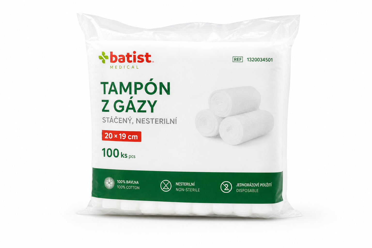 Tampón z gázy stáč.nester.20x19cm 100ks Batist