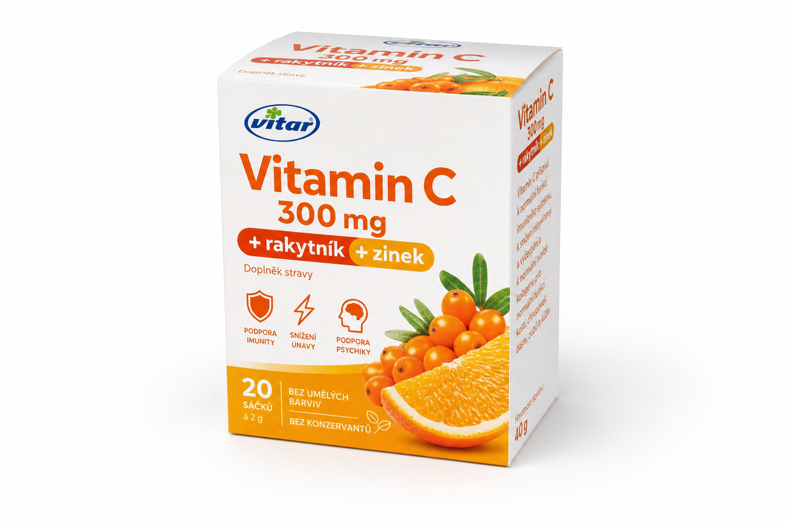 VITAR Vitamin C 300 mg+rakytník+zinek sáčky 20x2g