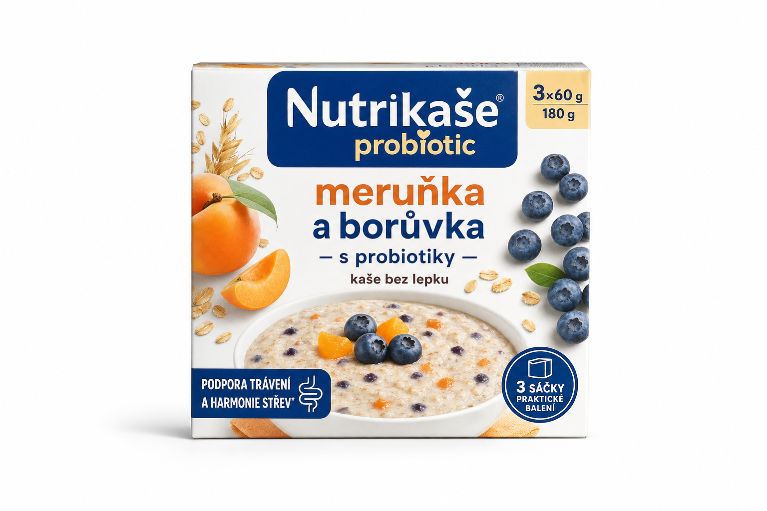 Nutrikaše probiotic meruňka a borůvka 180g (3x60g)