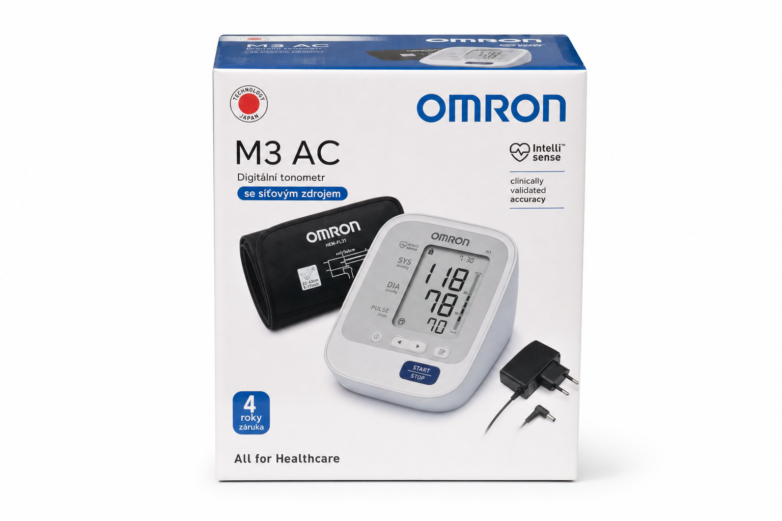 Tonometr dig.OMRON M3 AC se síť.zdrojem 4roky zár.