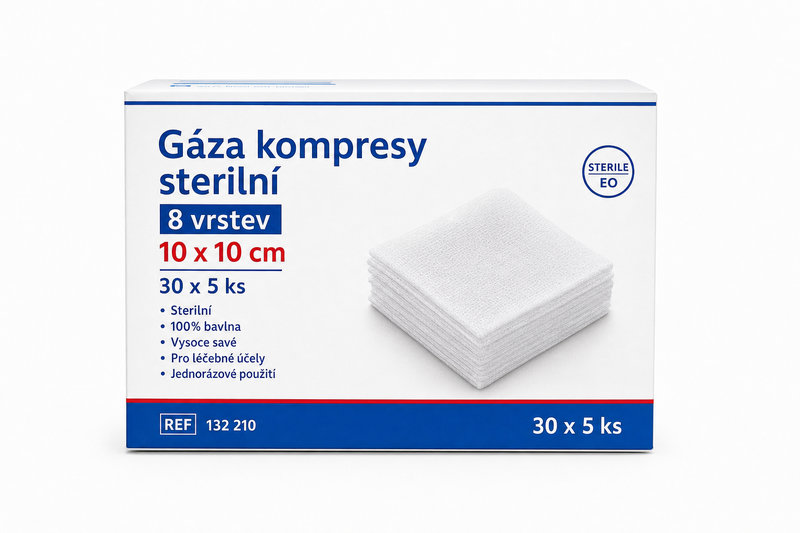 Gáza kompresy sterilní 8 vrstev 10x10cm/30x5ks