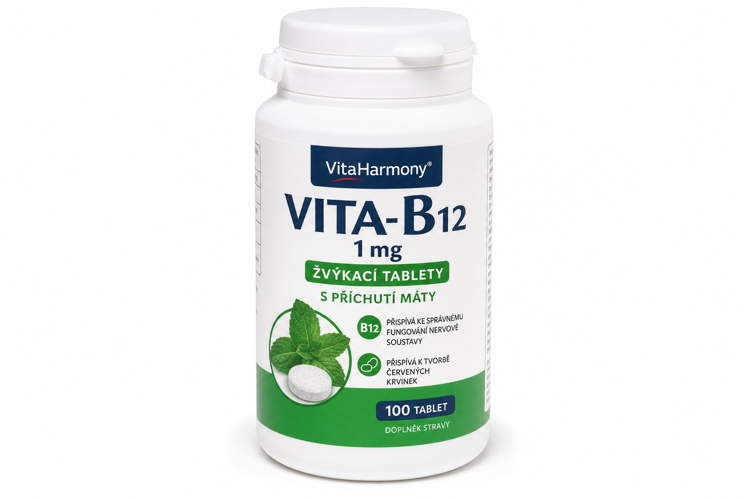 Vita-B12 1mg žvýkací tbl.100 s příchutí Máty CZ/SK