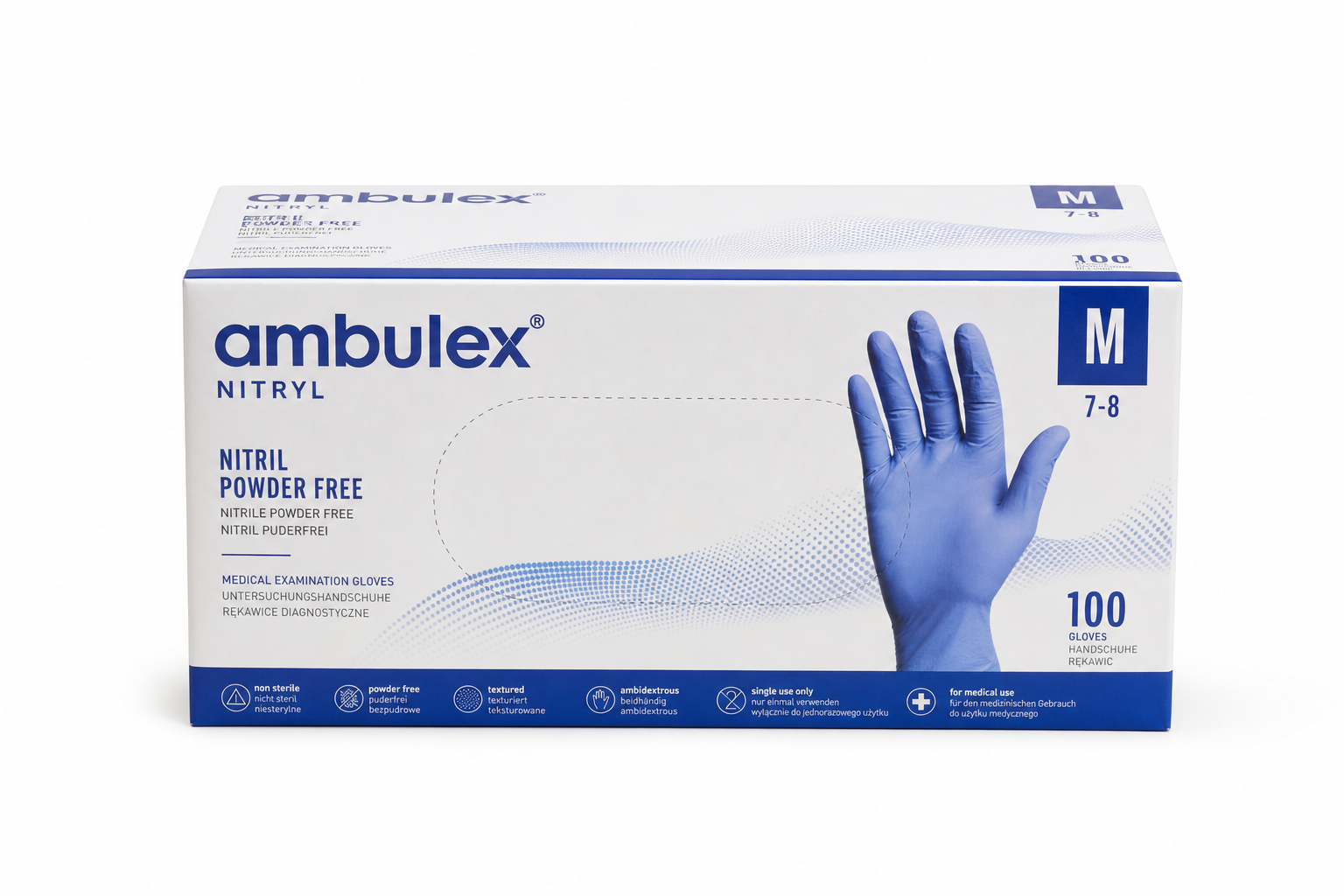 Rukavice Ambulex Nitryl nepudrované M 100ks