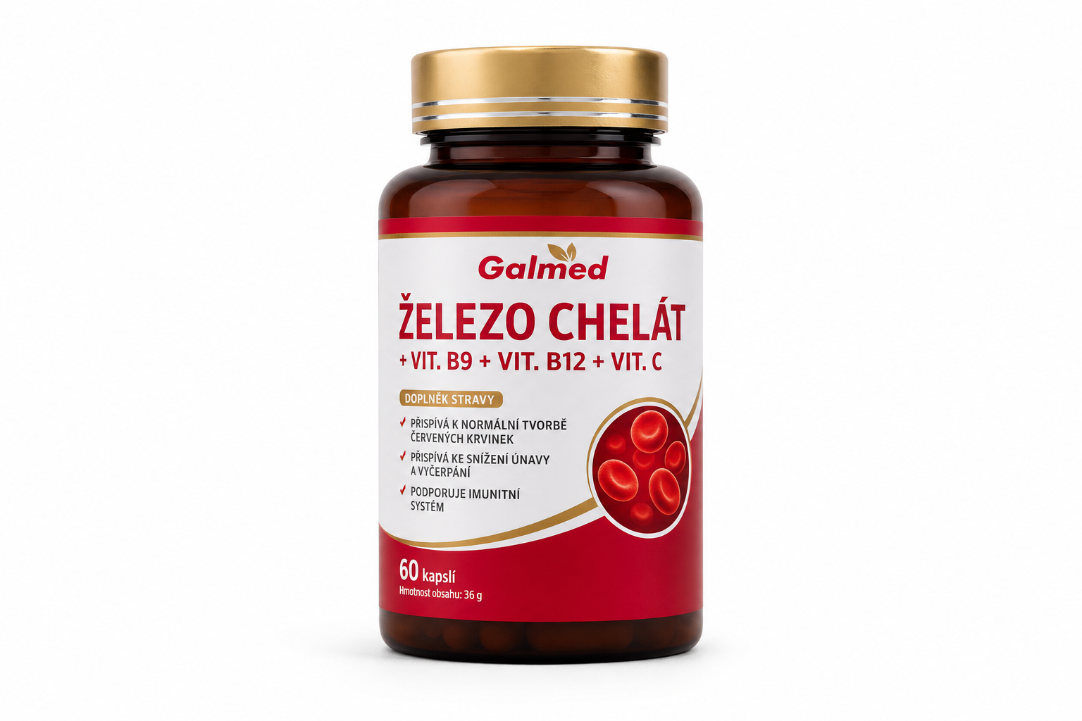 Železo chelát + vit.B9+vit.B12+vit.C Galmed cps 60