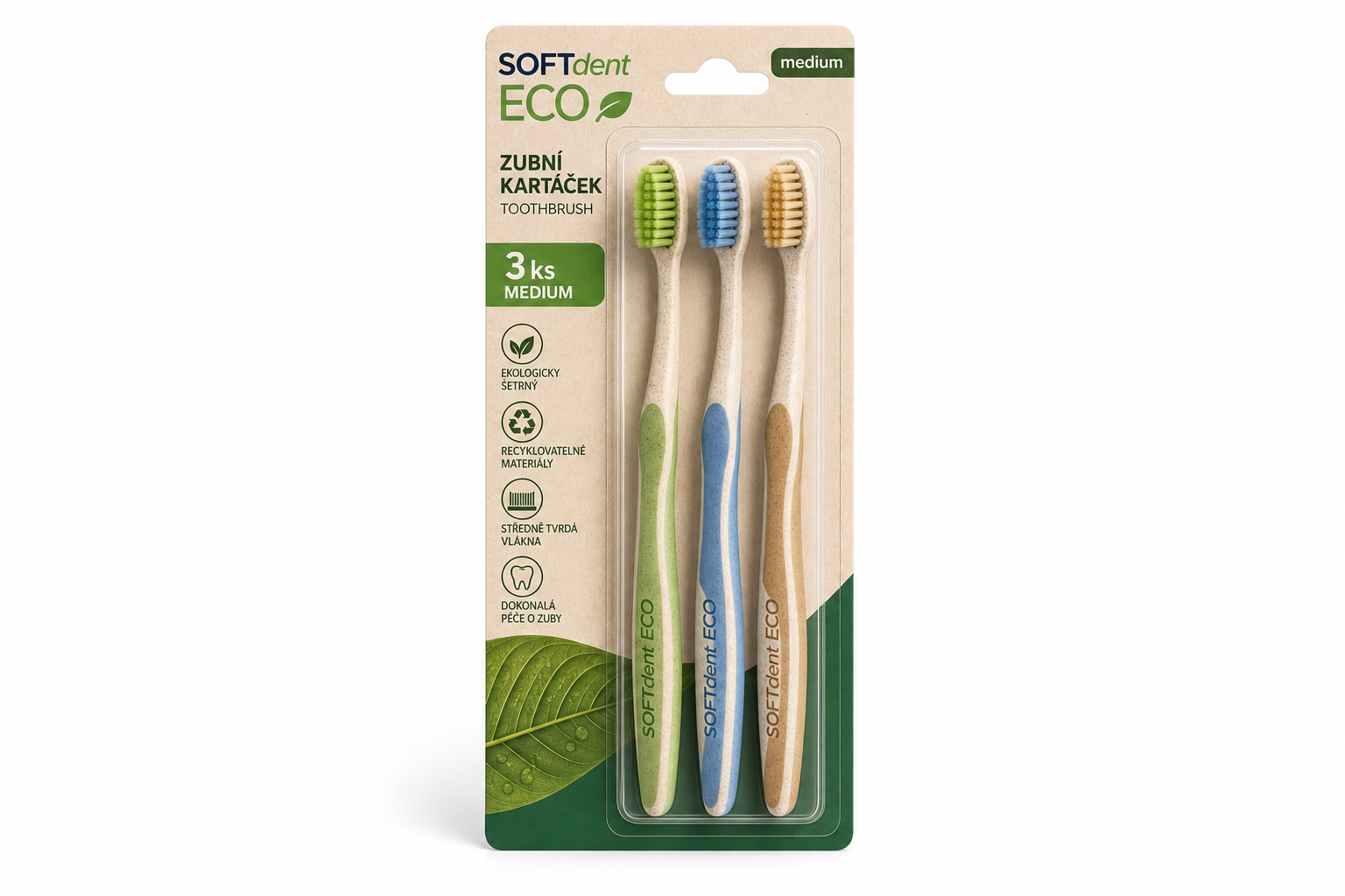 SOFTdent ECO zubní kartáček medium 3ks