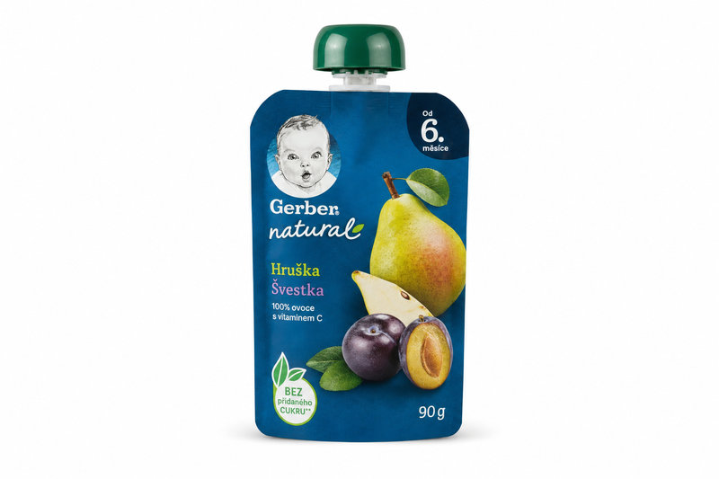 Gerber Natural kapsička hruška/švestka 90g 6M