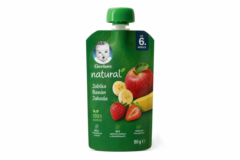 Gerber Natural kapsička jablko/banán/jahoda 90g 6M