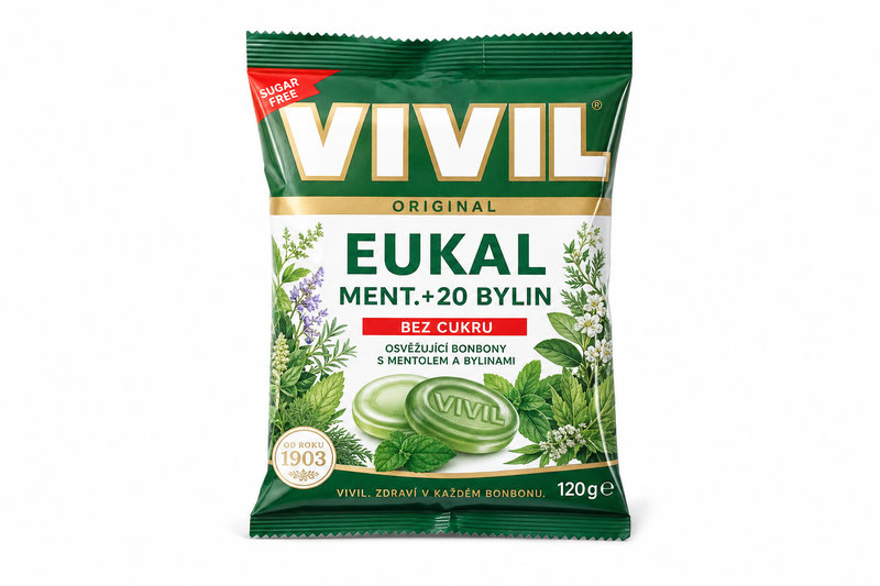 Bonbony Vivil Eukal.-ment.+20 bylin b.c. 120 g