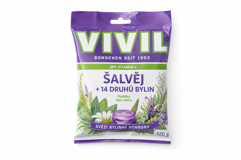 Bonbony Vivil Šalvěj+14 druhů bylin b.c. 120 g
