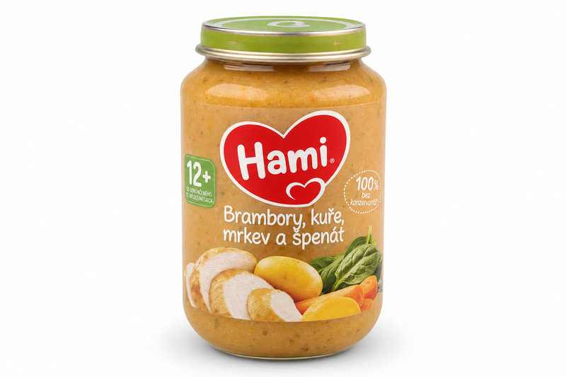 Hami příkrm Brambory kuře mrkev a špenát 250g 12M