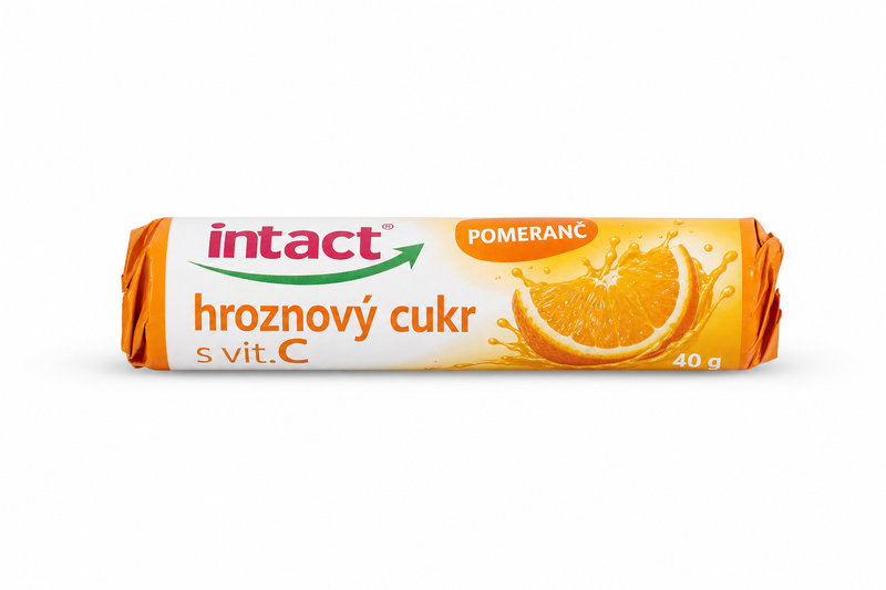 Intact hroznový cukr s vit.C Pomeranč 40g (rolička