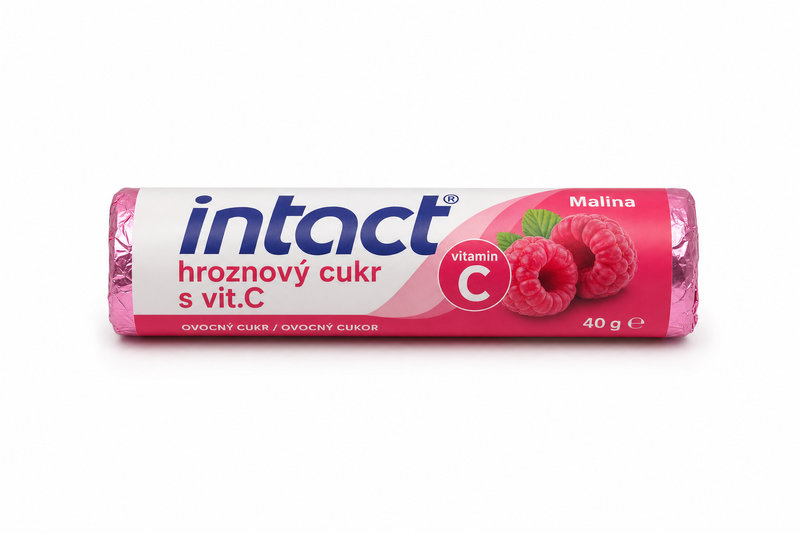Intact hroznový cukr s vit.C Malina 40g (rolička)