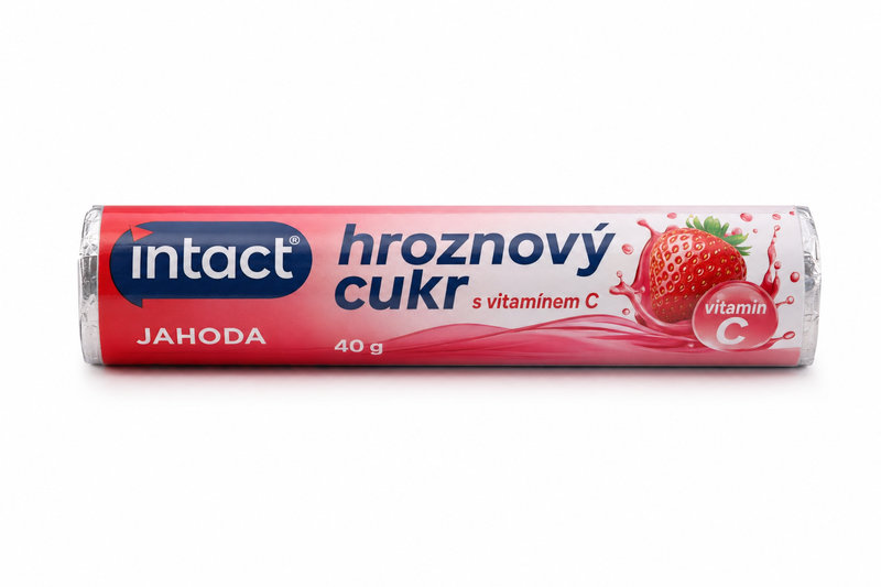 Intact hroznový cukr s vit.C Jahoda 40g (rolička)
