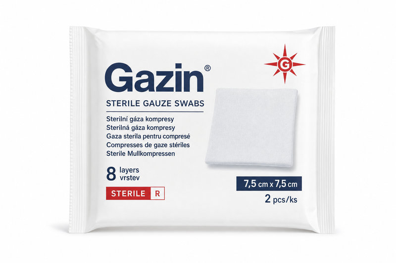 Gáza steril.kompr. 7,5x7,5cm 2ks GAZIN 8vrst13621