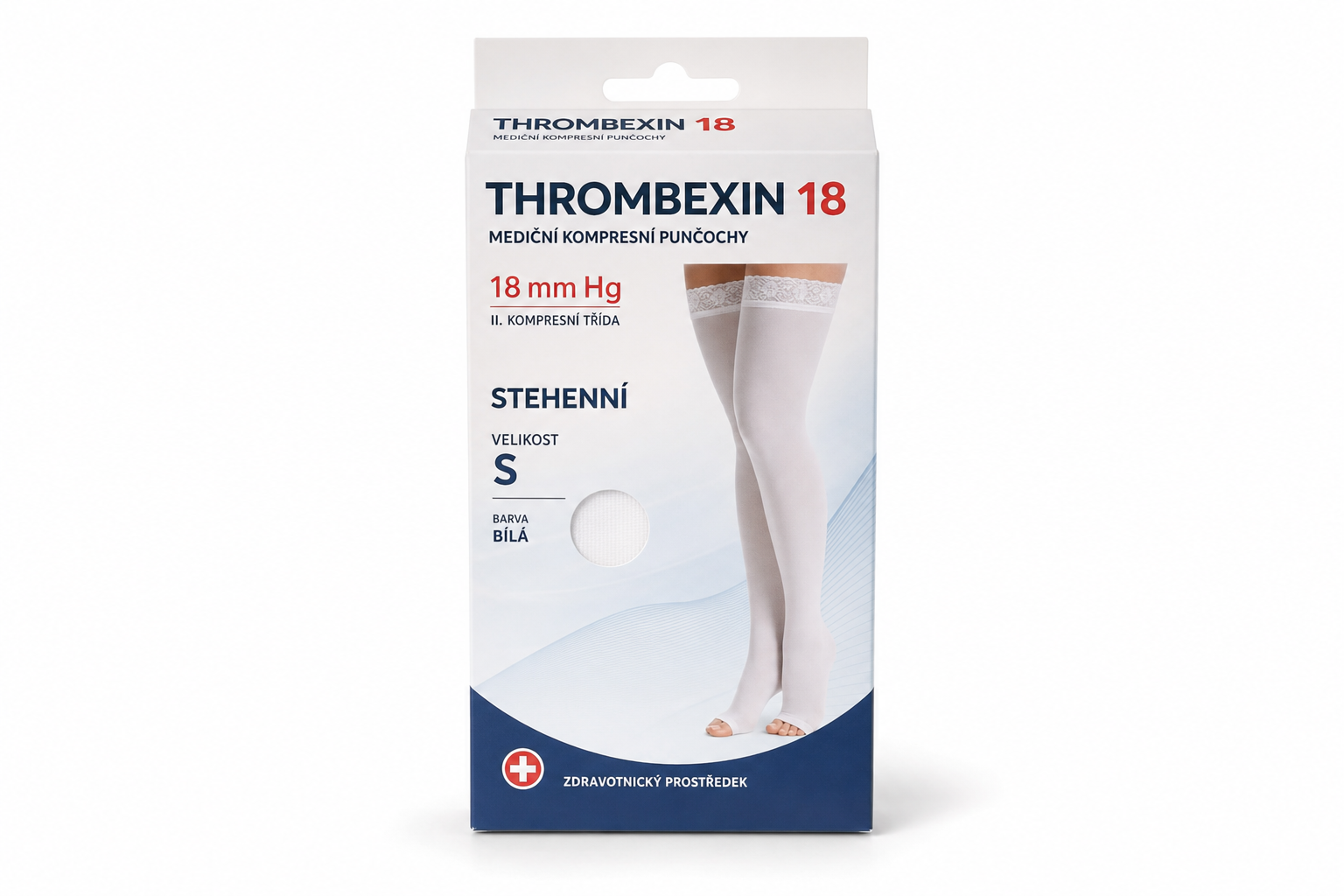 Punčocha Thrombexin 18 stehenní vel S bílá