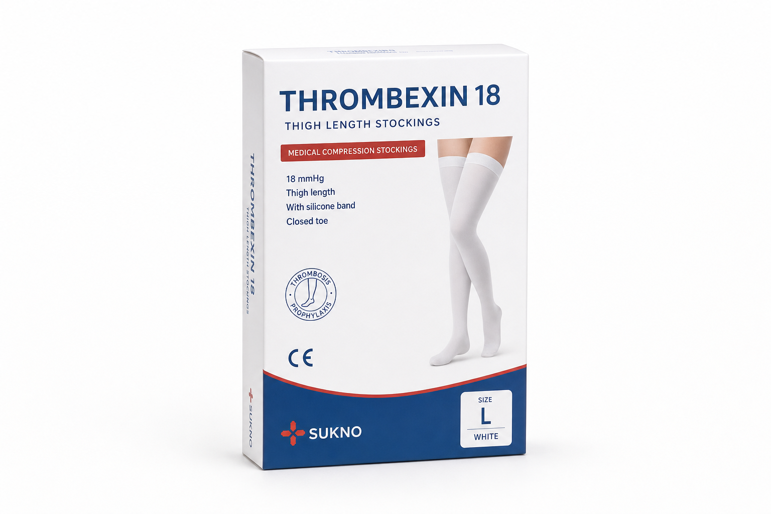 Punčocha Thrombexin 18 stehenní vel L bílá