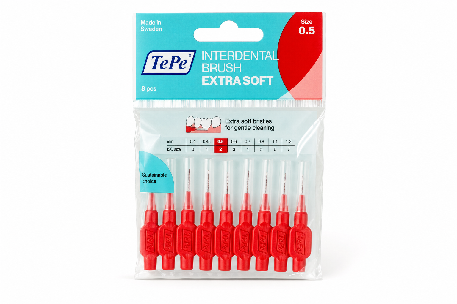 TePe MK 0,5 interd.červené extra soft 8ks