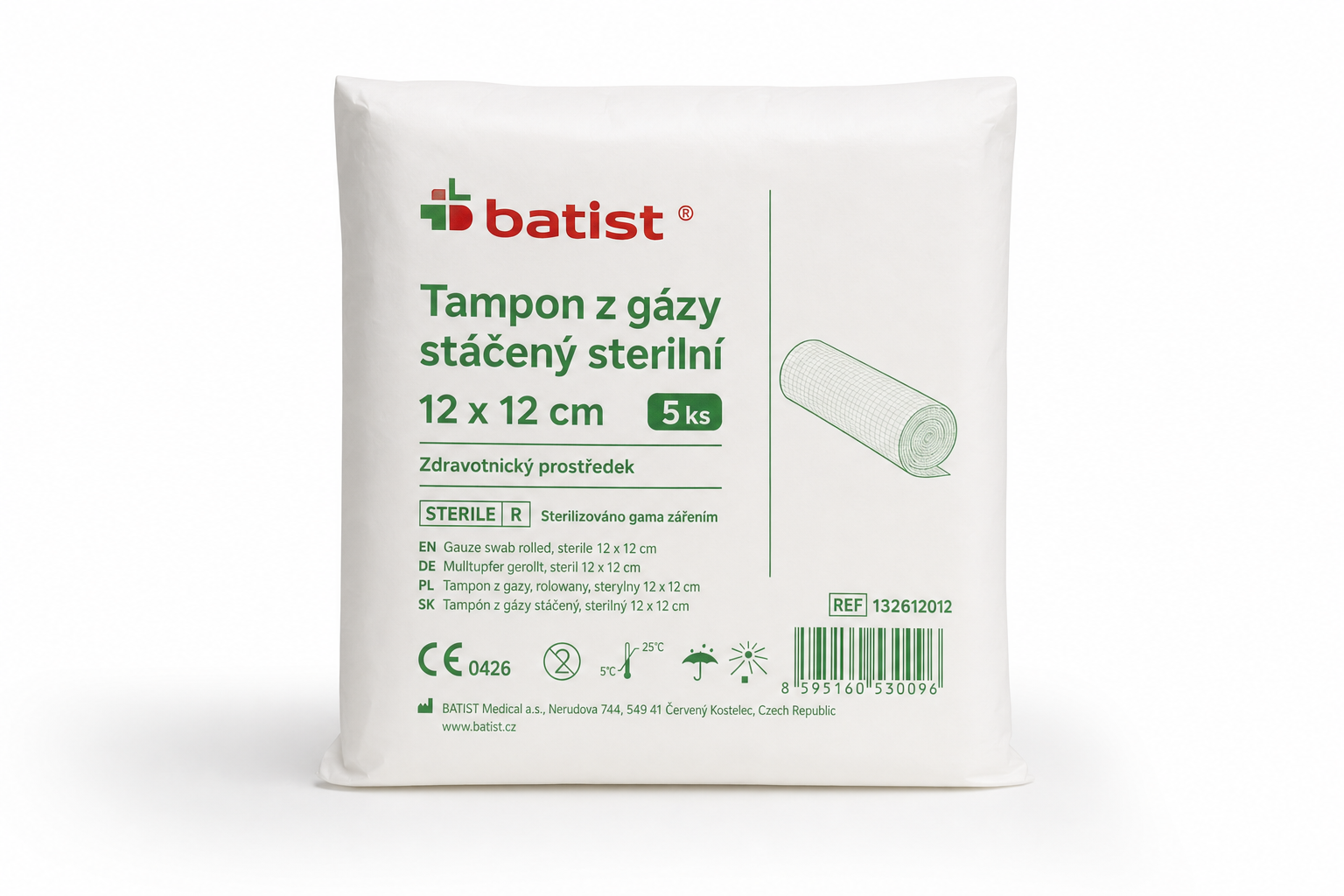 Tampon z gázy stáčený sterilní 12/12 5ks