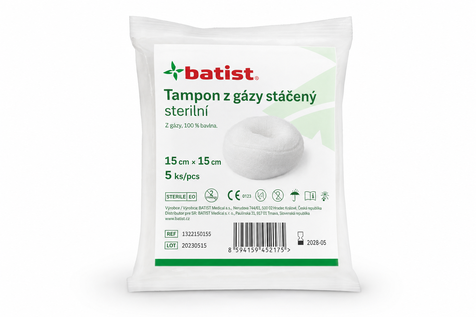 Tampon z gázy stáčený sterilní 15/15 5ks