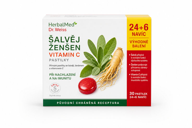 HerbalMed Dr.Weiss-šalvěj,ženšen, vit.C past 24+6ks