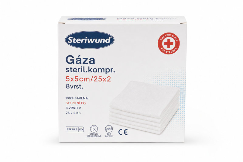 Gáza steril.kompr. 5x5cm/25x2 8vrst. - Steriwund