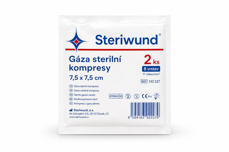 Gáza steril.kompr. 7.5x7.5/1sáč/2ks 8vrst. - Steriwund