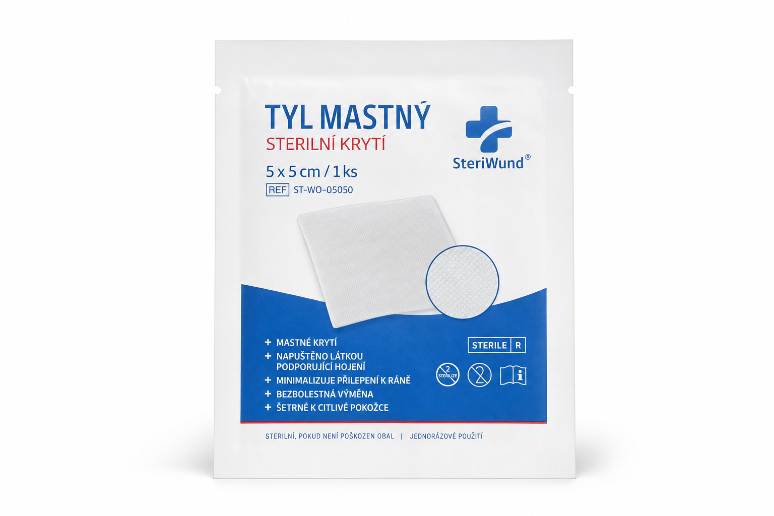 Tyl mastný sterilní krytí 5 x 5cm/1ks Steriwund