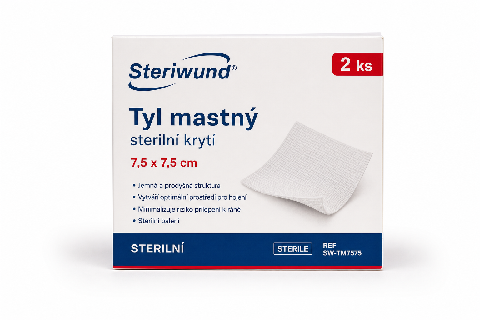 Tyl mastný sterilní krytí 7,5 x 7,5cm/2ks Steriwund