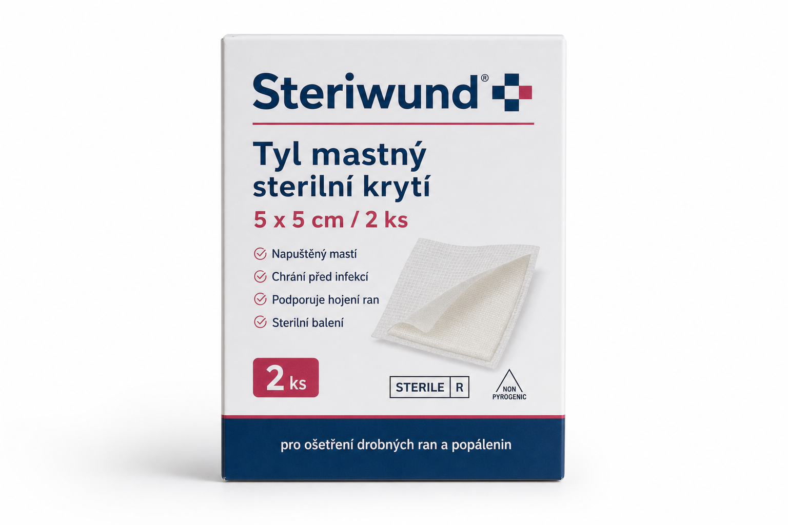 Tyl mastný sterilní krytí 5 x 5cm/2ks Steriwund