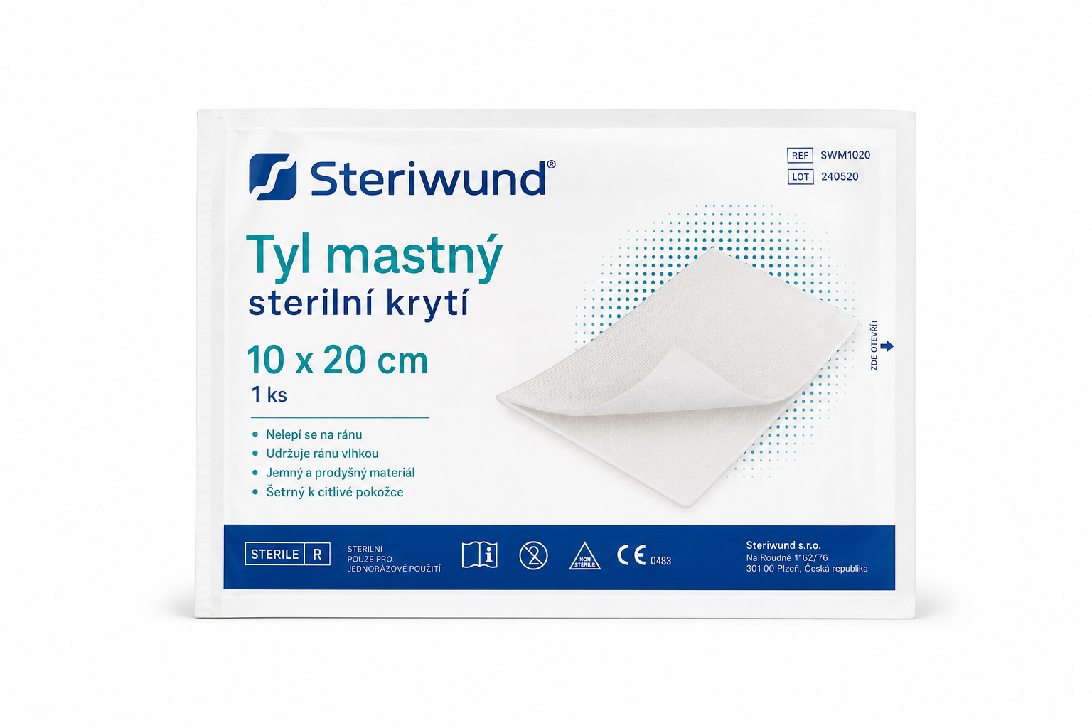 Tyl mastný sterilní krytí 10 x 20cm/1ks Steriwund