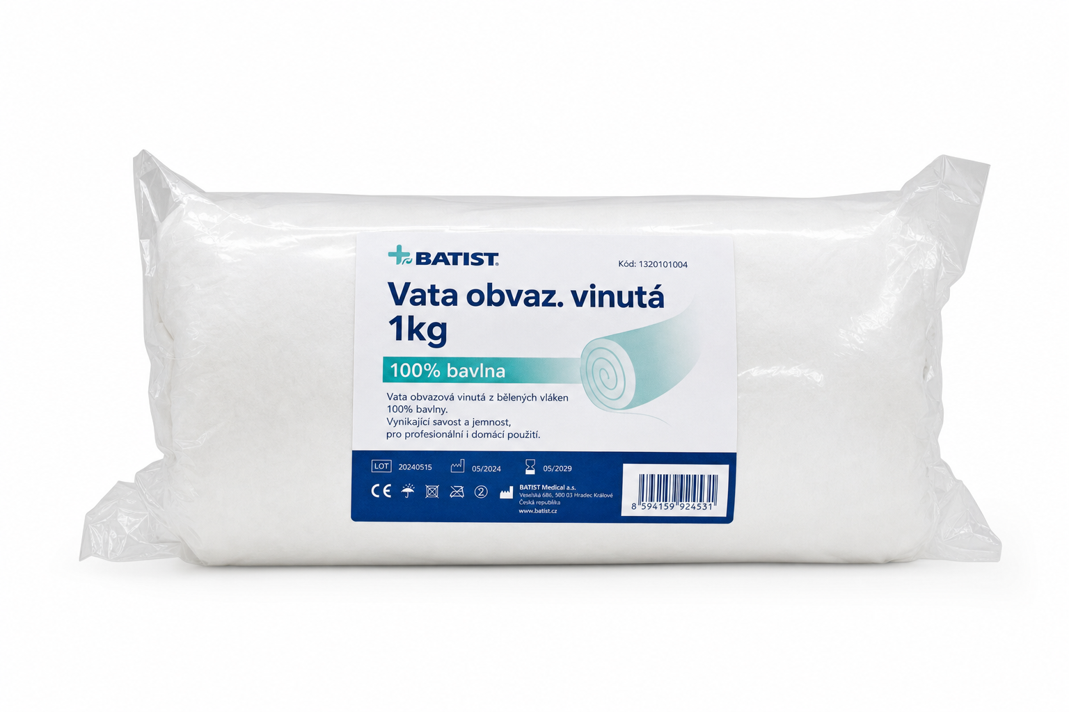 Vata obvaz. vinutá 1kg 100% bavlna