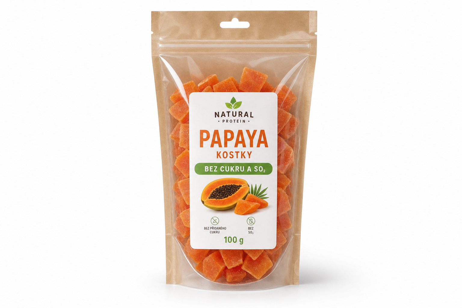 Papaya kostky 100g bez cukru a SO2