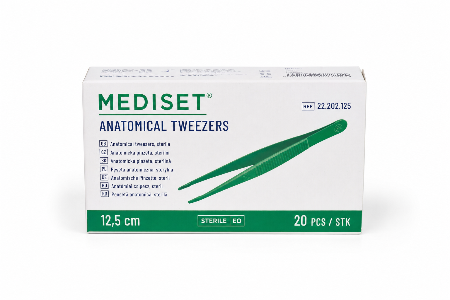 Pinzeta anatom.steril.zelená 12.5cm 20ks MEDISET