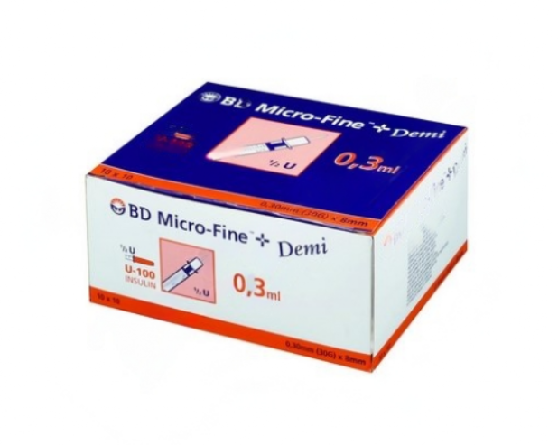 Inzulin.stříkačky BD 0.3 ml x 8 mm 100ks DEMI